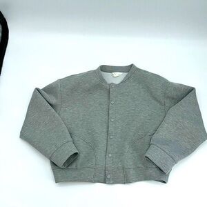 UEC H&M gray knit oversized cropped baseball jacket size large